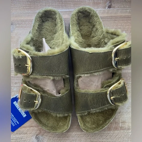 New Arizona Big Buckle Shearling Natural Leather Oiled in Olive Size 6.5 - Picture 2 of 9
